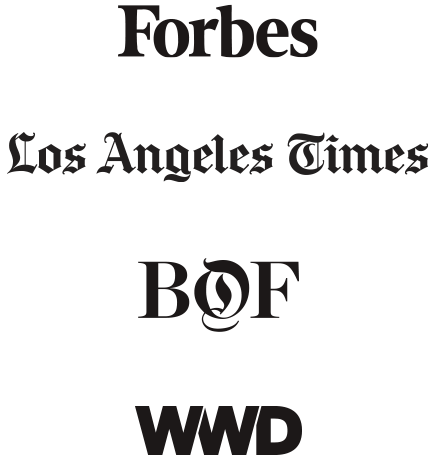 Vertically aligned Logos for Forbes, L.A Times, B.Q.F and W.W.D